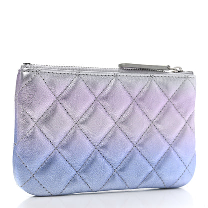 Chanel Gradient Metallic Calfskin Quilted Small Cosmetic Pouch Silver Blue Yellow Purple 3 of 8
