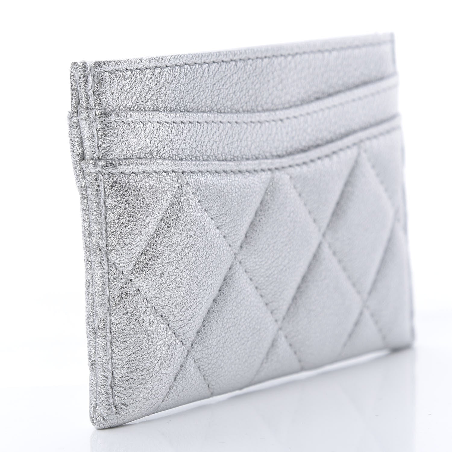 Chanel Metallic Lambskin Quilted Card Holder Silver 3 of 9