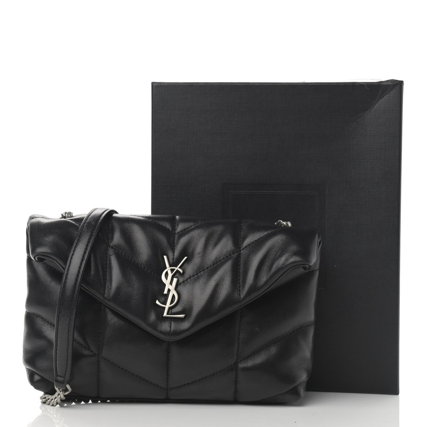 Lambskin Quilted Toy Loulou Puffer Monogram Chain Satchel Black