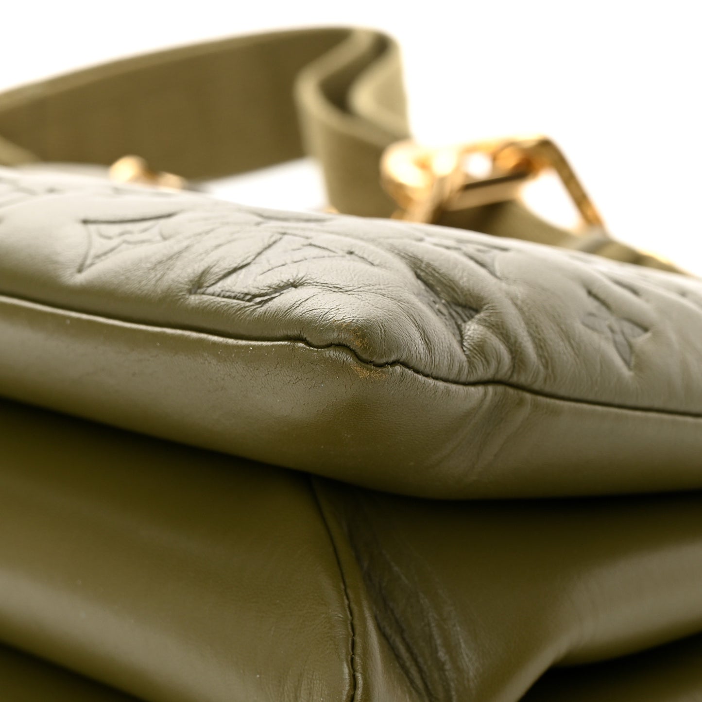 Lambskin Embossed Monogram Coussin MM Khaki