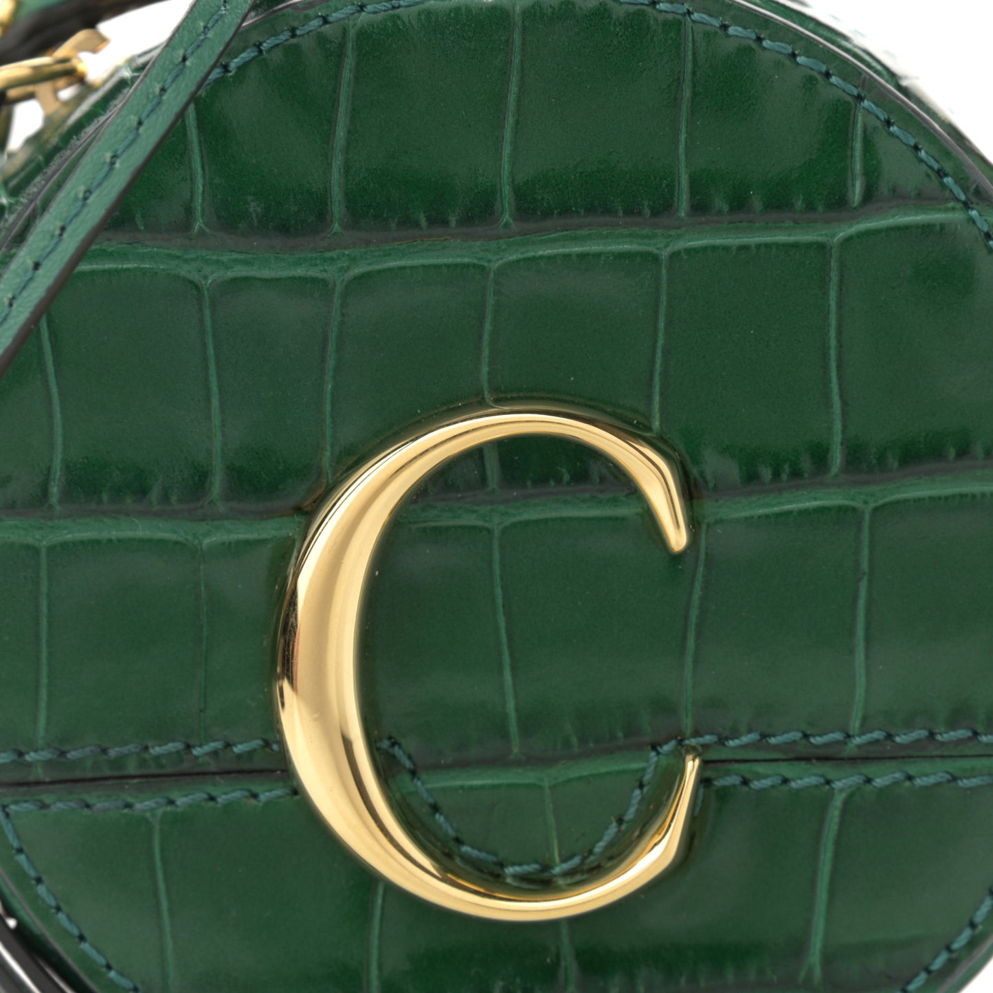 Calfskin Crocodile Embossed Mini C Round Crossbody Woodsy Green