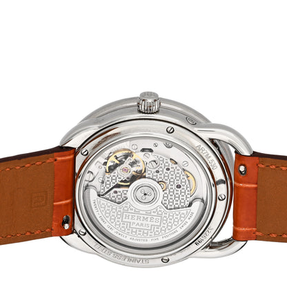 Hermes Stainless Steel Alligator Diamond Mother of Pearl 38mm Arceau Petite Lune Automatic Watch Orange 4 of 5