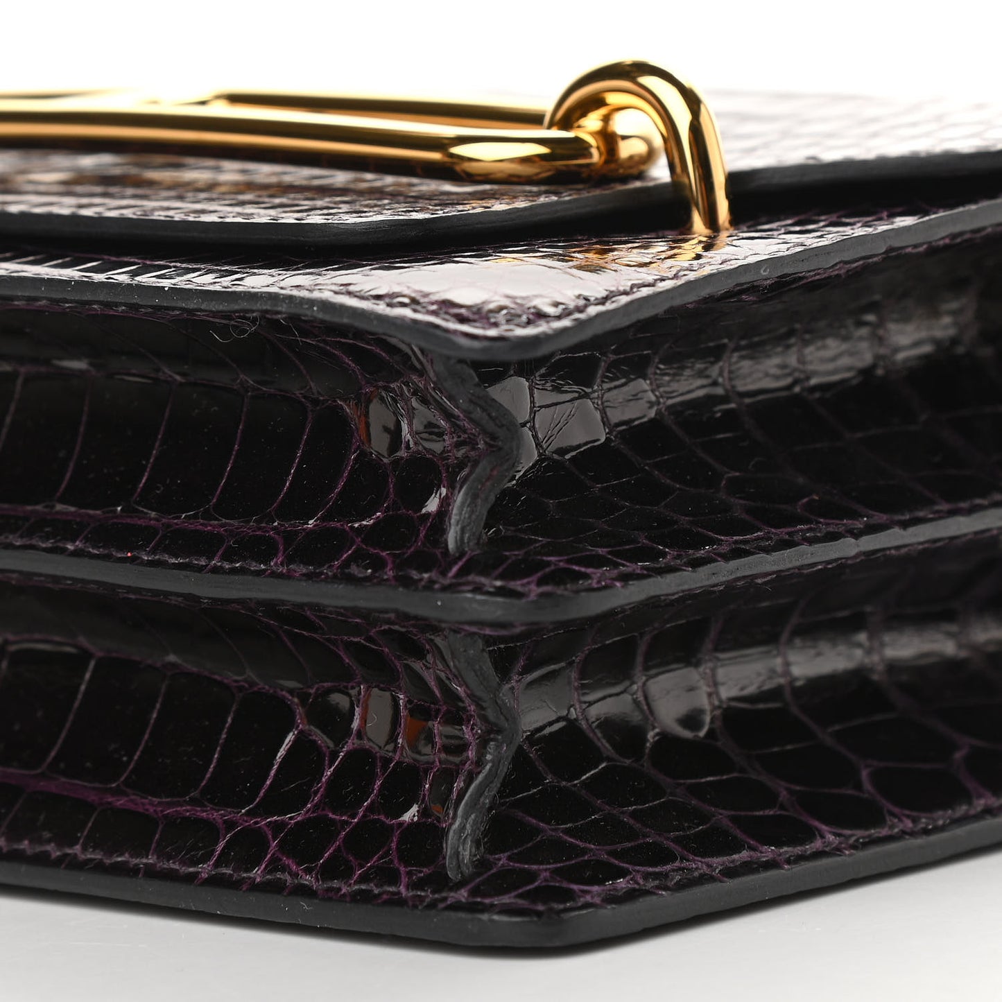 Shiny Alligator Mini Sac Roulis Prunoir