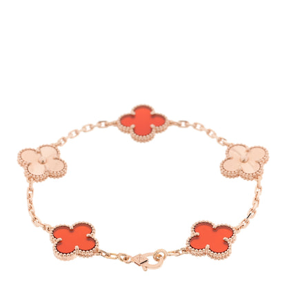 Van Cleef & Arpels 18K Rose Gold Carnelian 5 Motifs Guilloche Vintage Alhambra Bracelet 2 of 4