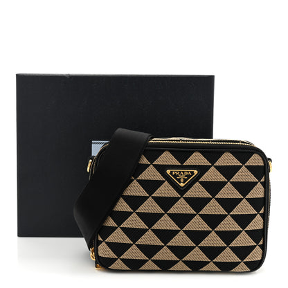 Prada Jacquard Saffiano Triangolo Symbole Embroidered Medium Shoulder Bag Black Corda 9 of 9
