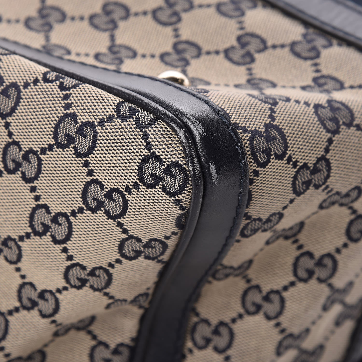 Gucci Monogram Selleria Calfskin Vintage Web Medium Boston Beige Blue 12 of 14