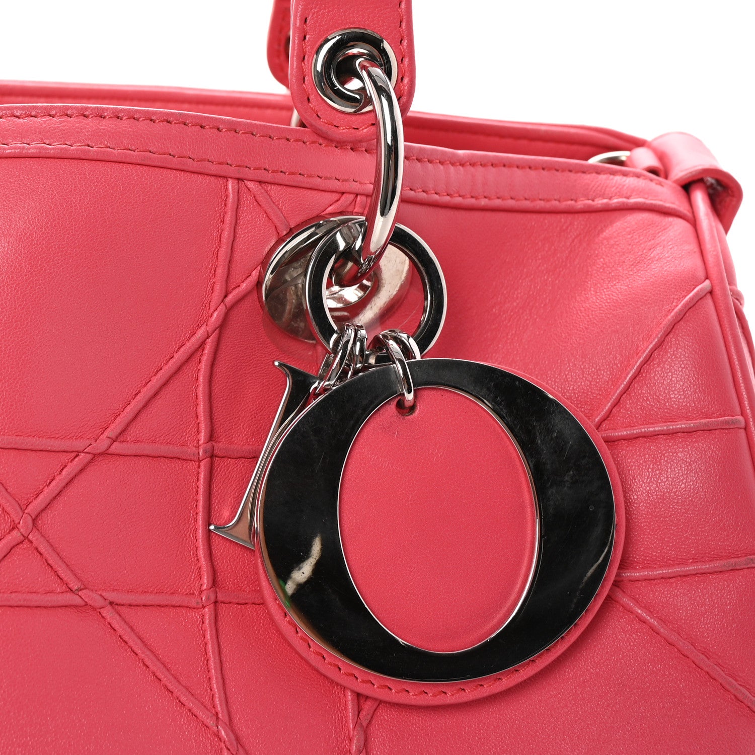 Christian Dior Lambskin Cannage Granville Polochon Coral 7 of 9