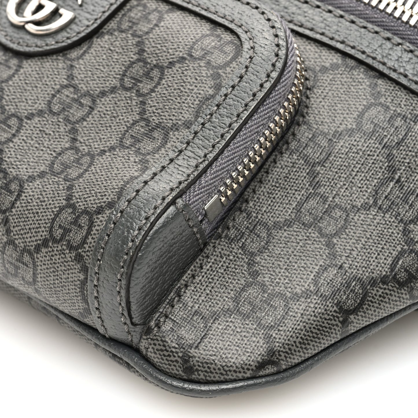 GG Supreme Monogram Textured Dollar Calfskin Ophidia Belt Bag Grey Black Graphite Grey