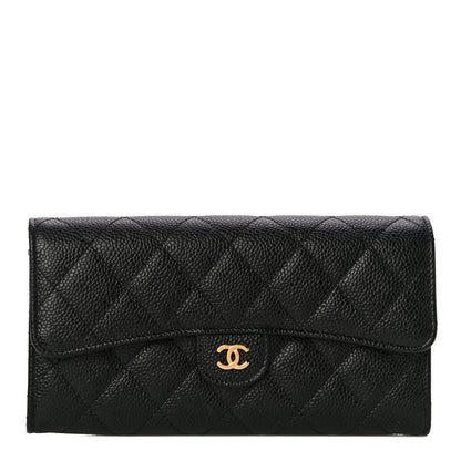 Chanel Caviar Quilted Large Gusset Flap Wallet Black 1 of 12