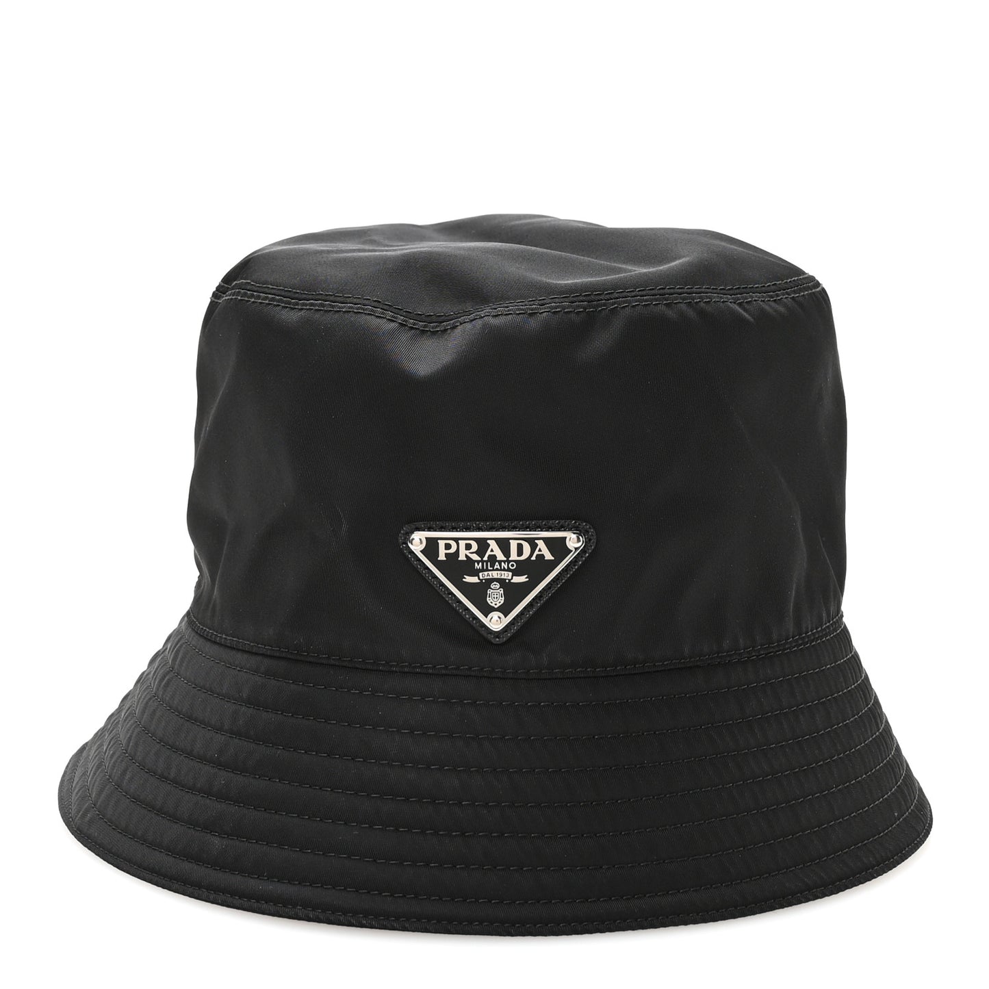 Re-Nylon Metal Triangle Logo Womens Bucket Hat L Black
