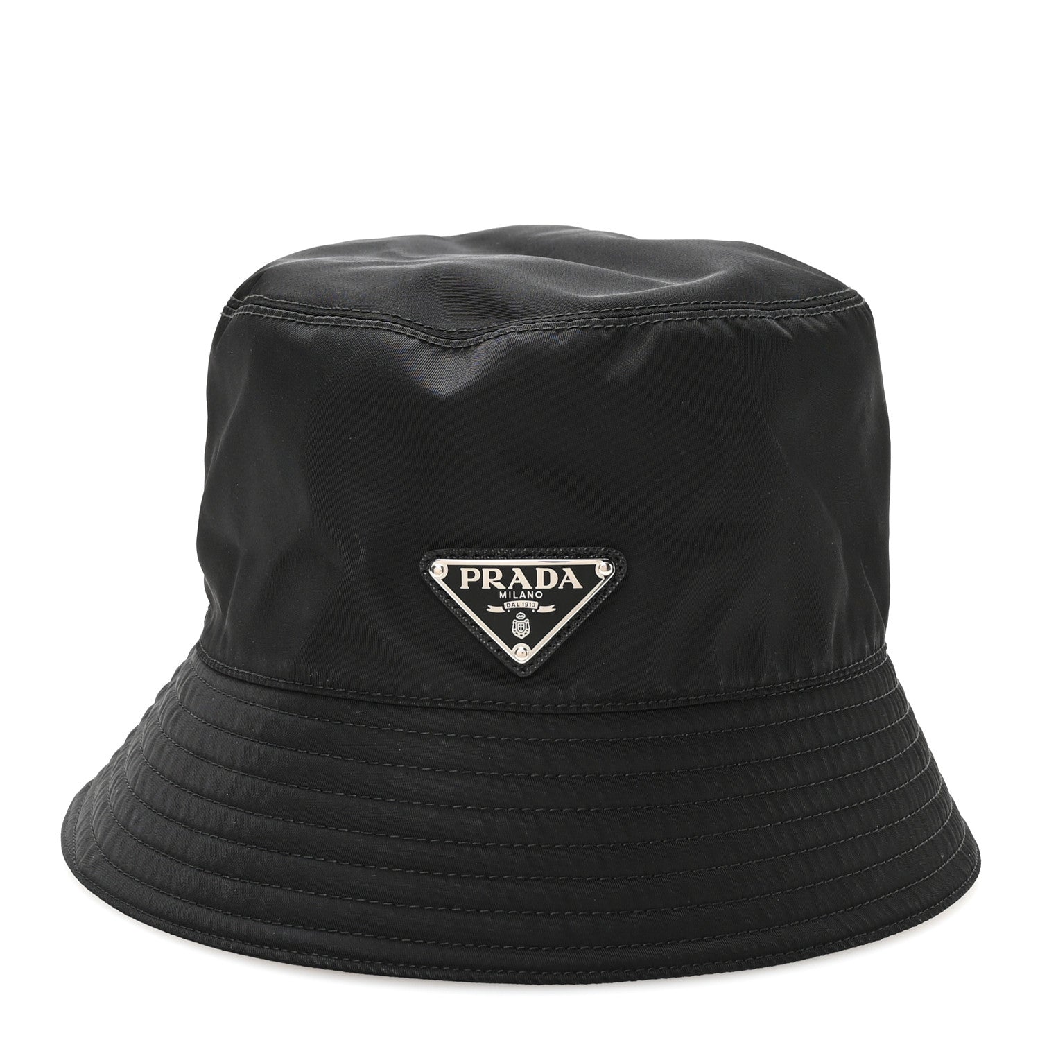 Prada Re-Nylon Metal Triangle Logo Womens Bucket Hat L Black 3 of 9