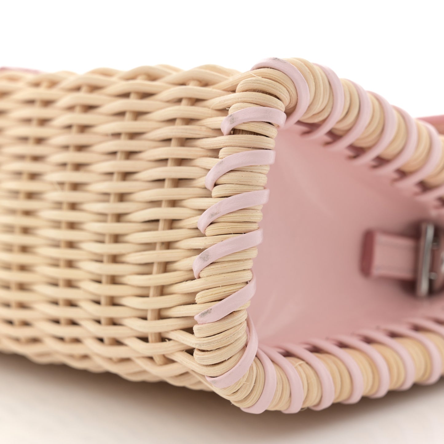 Glazed Calfskin Wicker Le Bambino Long Pale Pink