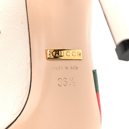 Gucci Malaga Kid Web Bee Star Embroidered Sylvie High Heel Slingback Pumps 36.5 White 8 of 13