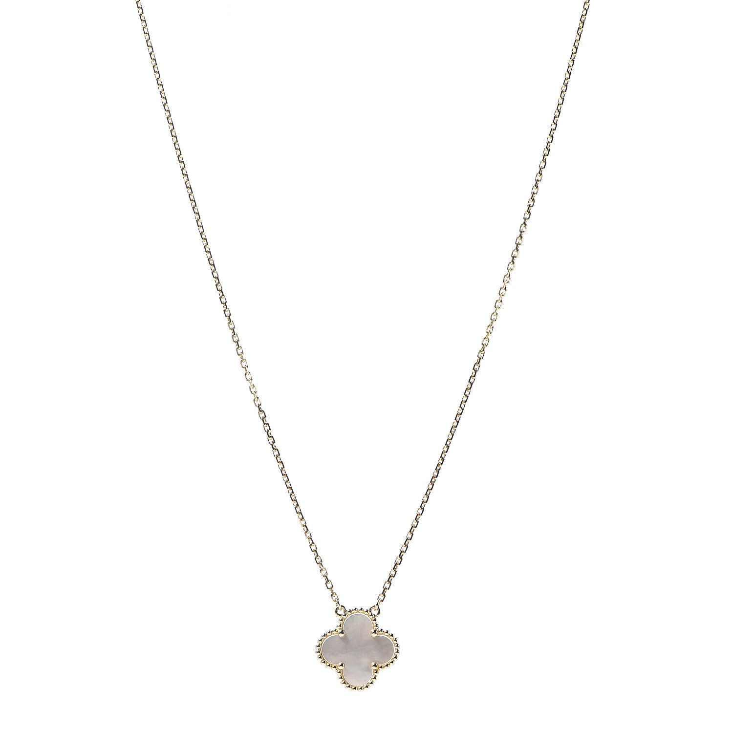 Van Cleef & Arpels 18K Yellow Gold Mother of Pearl Vintage Alhambra Pendant Necklace 1 of 8