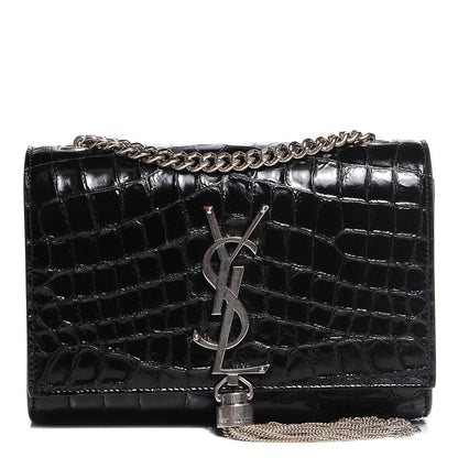 Saint Laurent Calfskin Crocodile Embossed Small Classic Monogram Kate Tassel Satchel Black 1 of 8