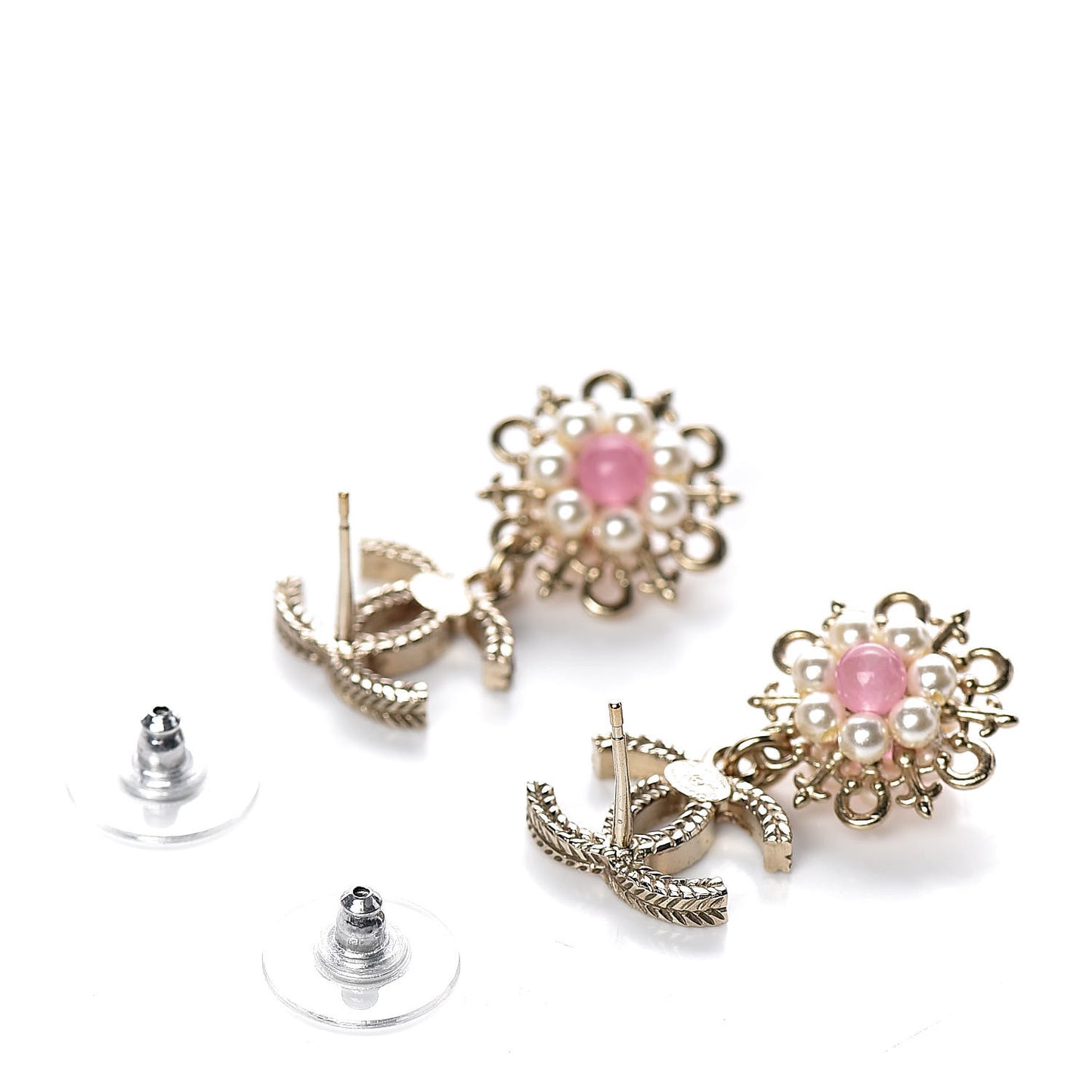 Pearl Resin CC Flower Drop Earrings Pink Gold
