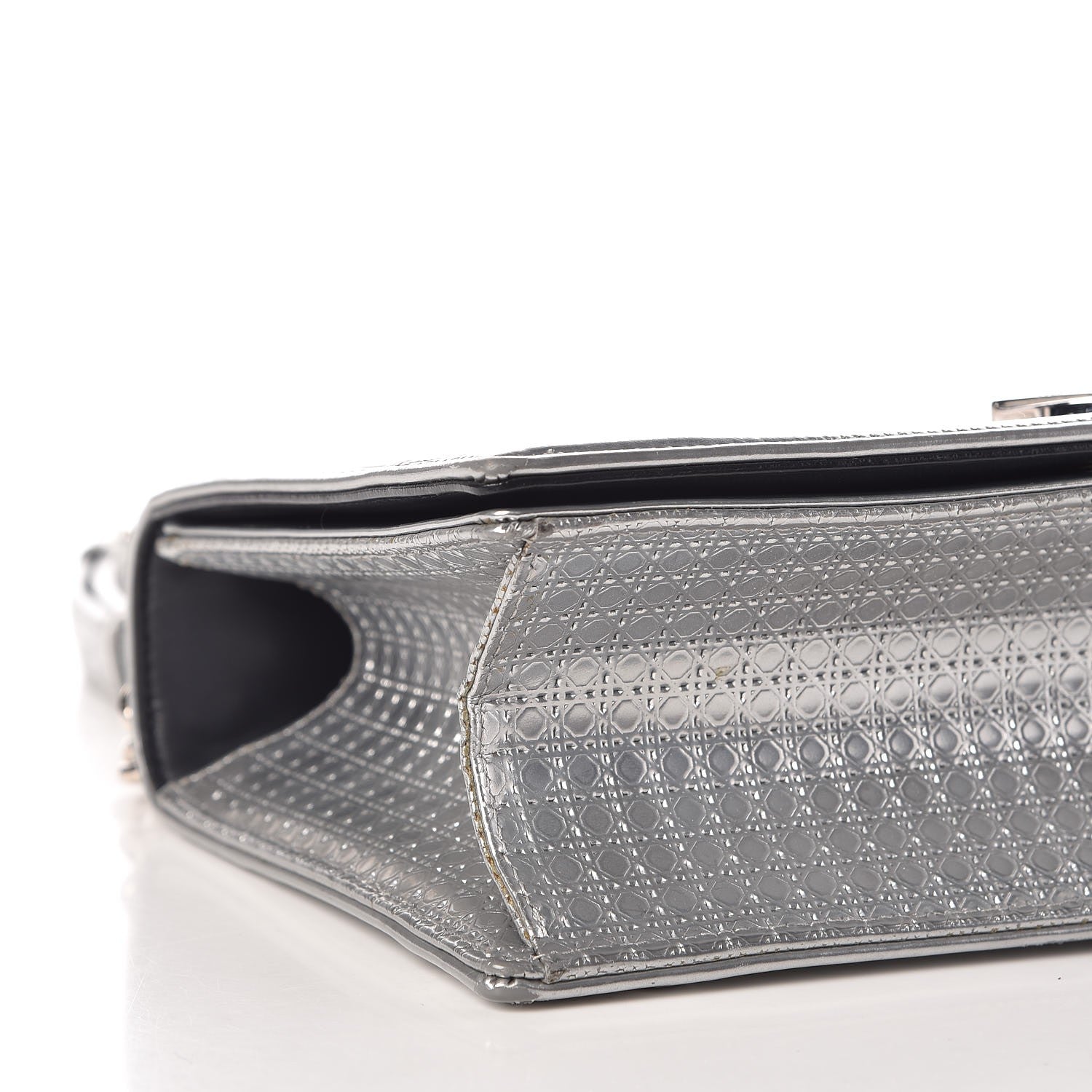 Christian Dior Metallic Patent Micro-Cannage Medium Diorama Flap Bag Silver 9 of 11