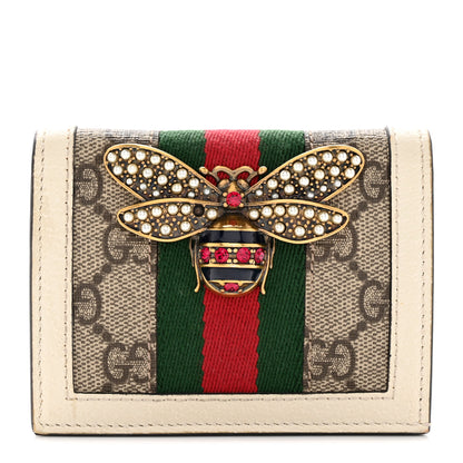 Gucci GG Supreme Monogram Web Queen Margaret Card Case Wallet Beige Mystic White 1 of 16