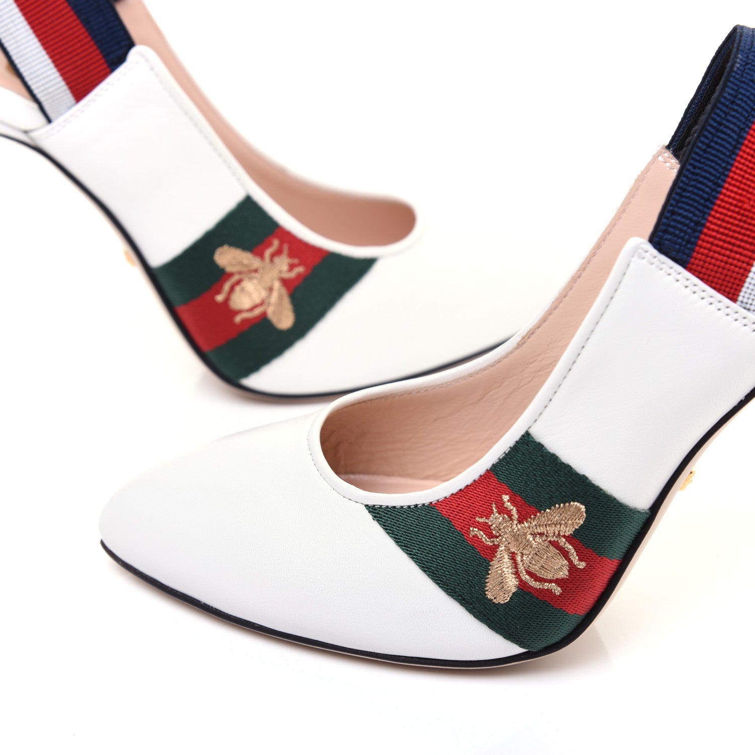 Gucci Malaga Kid Web Sylvie High Heel Slingback Pumps 35 White 9 of 11