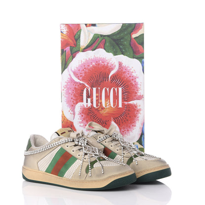 Gucci Nubuck Calfskin Web Removable Crystals Mens Screener Sneakers 8.5 Dusty Milk New Mystic White 11 of 11