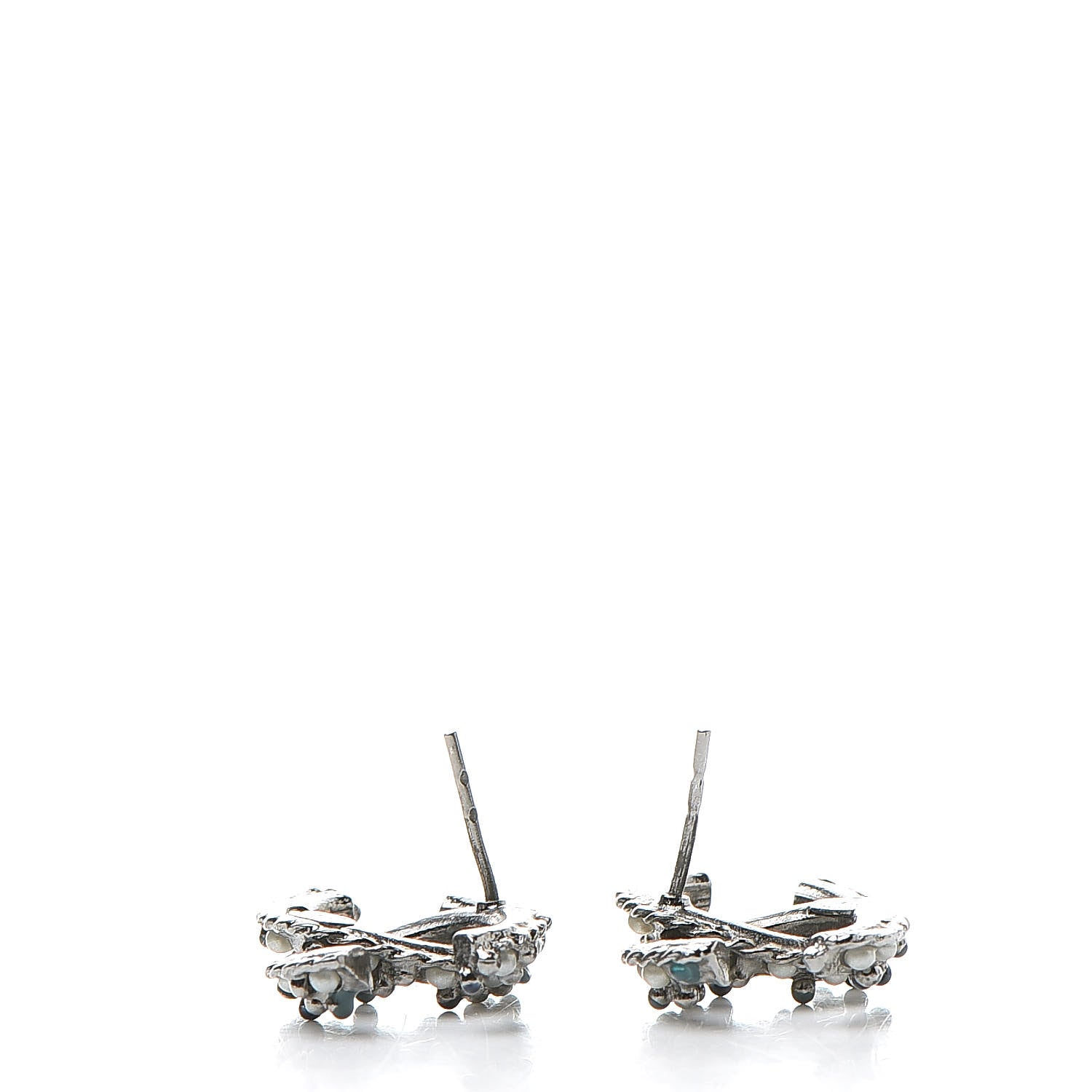 Chanel Pearl Resin Bead CC Earrings Silver Marine 5 of 6