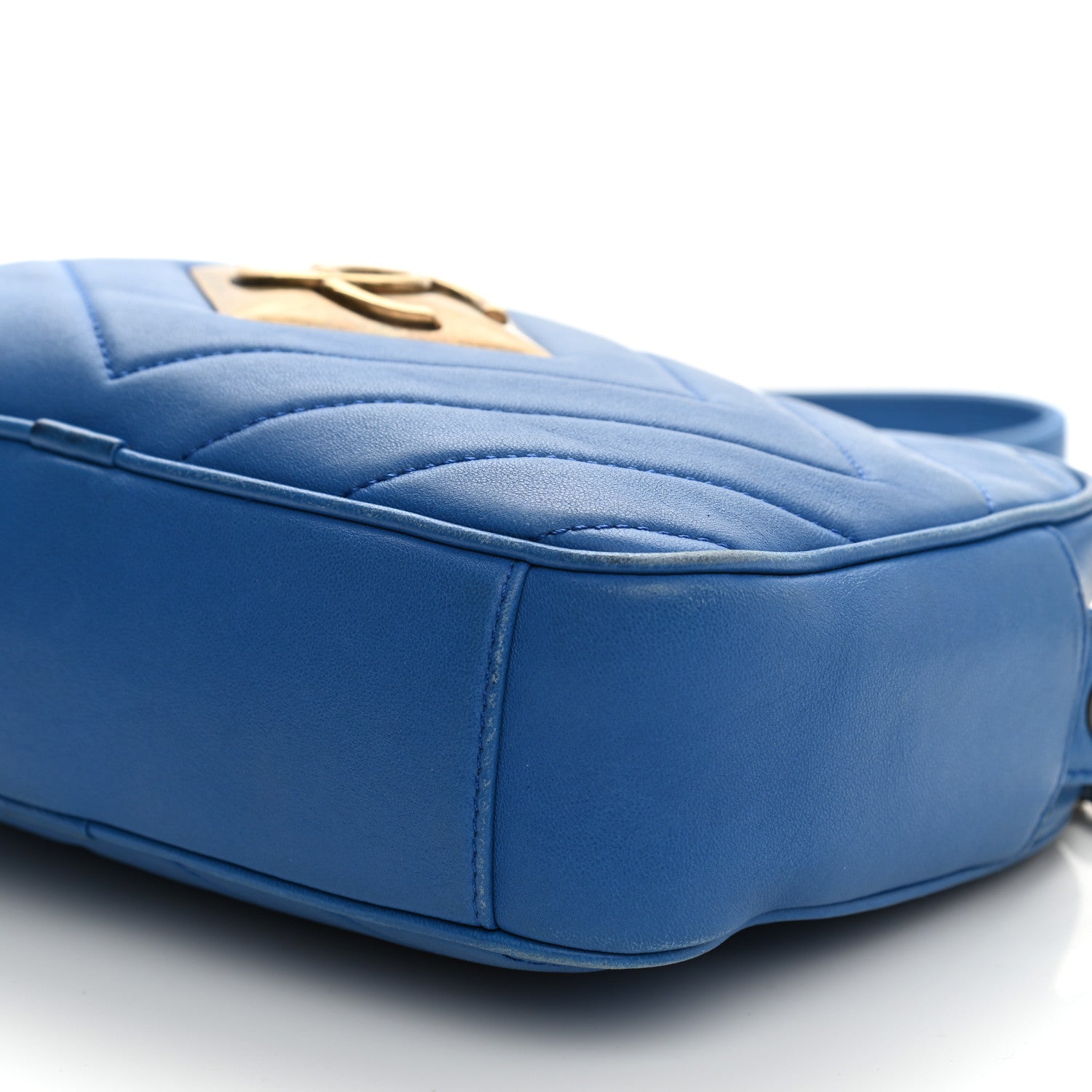 Chanel Lambskin Chevron Quilted Pyramid CC Camera Case Blue 10 of 11
