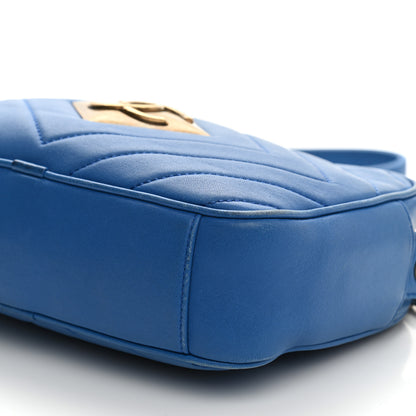 Chanel Lambskin Chevron Quilted Pyramid CC Camera Case Blue 10 of 11