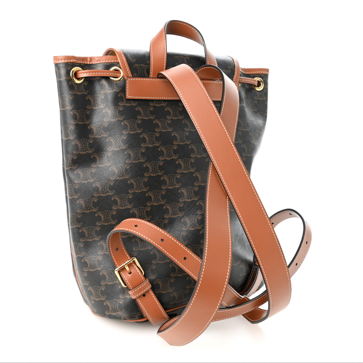 Celine Triomphe Canvas Calfskin Folco Backpack Tan 2 of 9