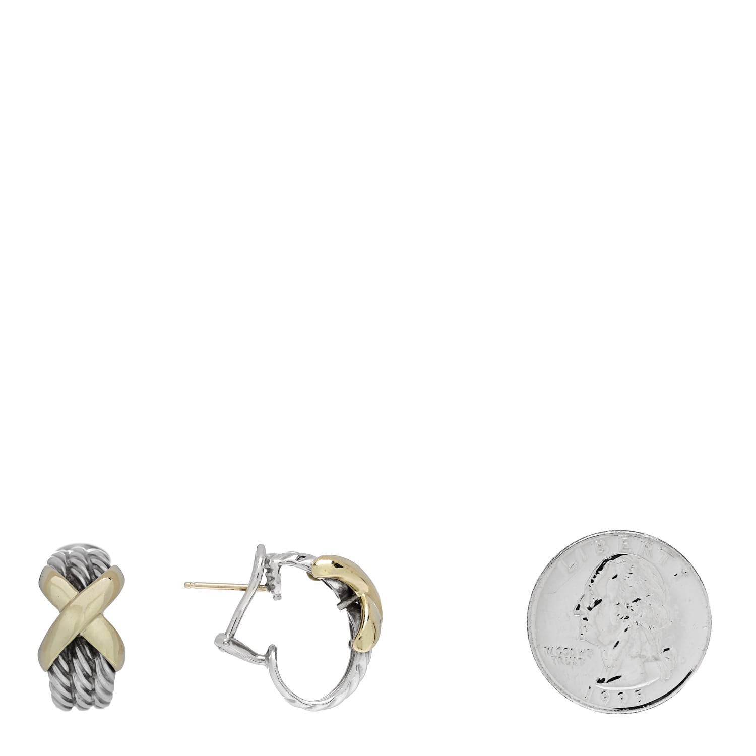 David Yurman Sterling Silver 14K Yellow Gold Cable Classics X Earrings 2 of 4