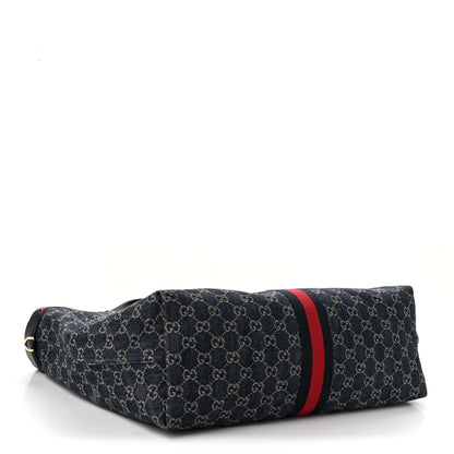 Gucci Denim GG Monogram Web Large Giglio Tote Blue 5 of 10