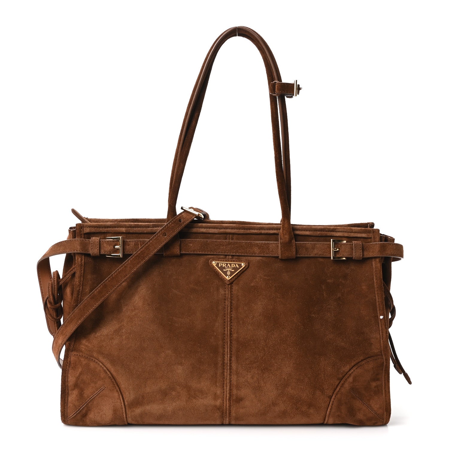 Prada Suede Large Bonnie Shoulder Bag Cacao 1 of 10