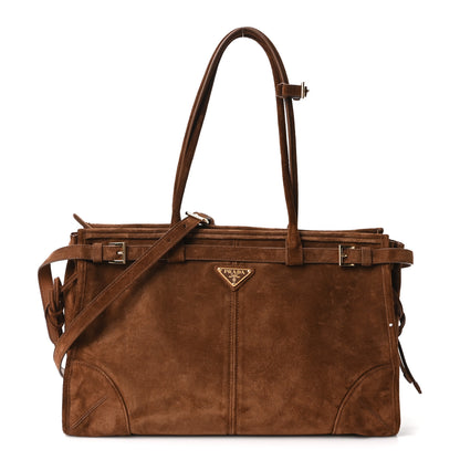 Prada Suede Large Bonnie Shoulder Bag Cacao 1 of 10