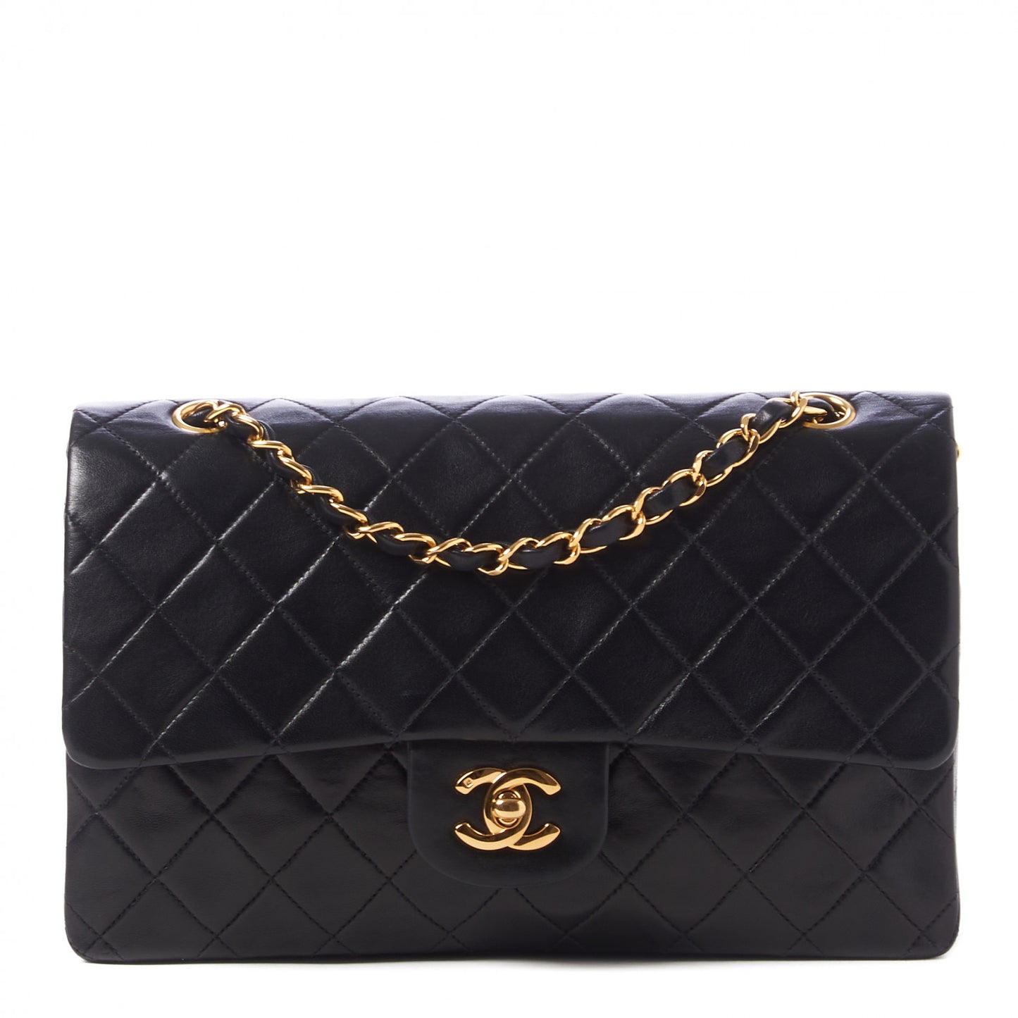 Lambskin Quilted Medium Double Flap Black