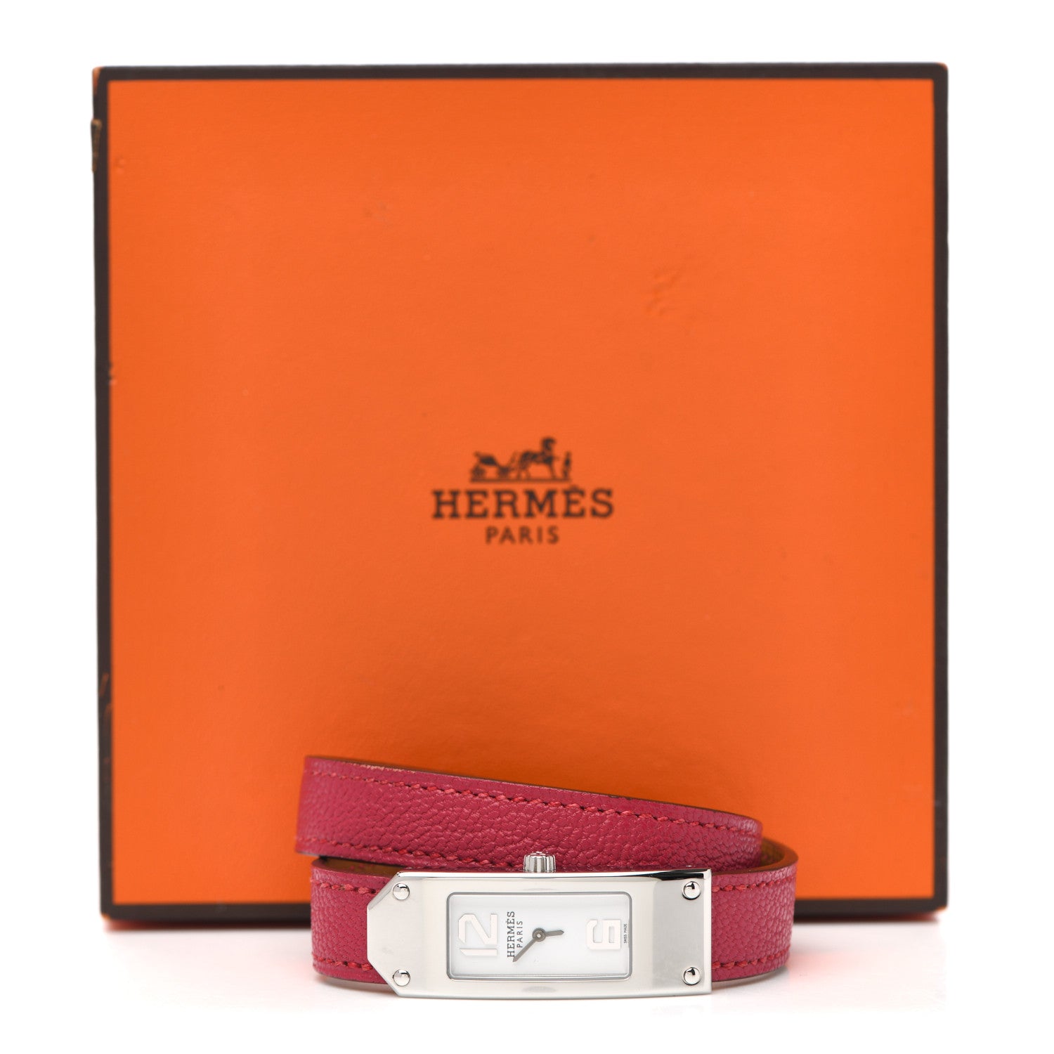 Hermes Stainless Steel Chevre Mysore 15mm Kelly II Double Tour Quartz Watch Rose Pourpre 10 of 10