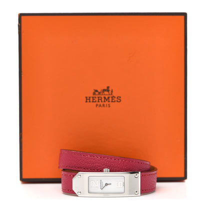 Hermes Stainless Steel Chevre Mysore 15mm Kelly II Double Tour Quartz Watch Rose Pourpre 10 of 10