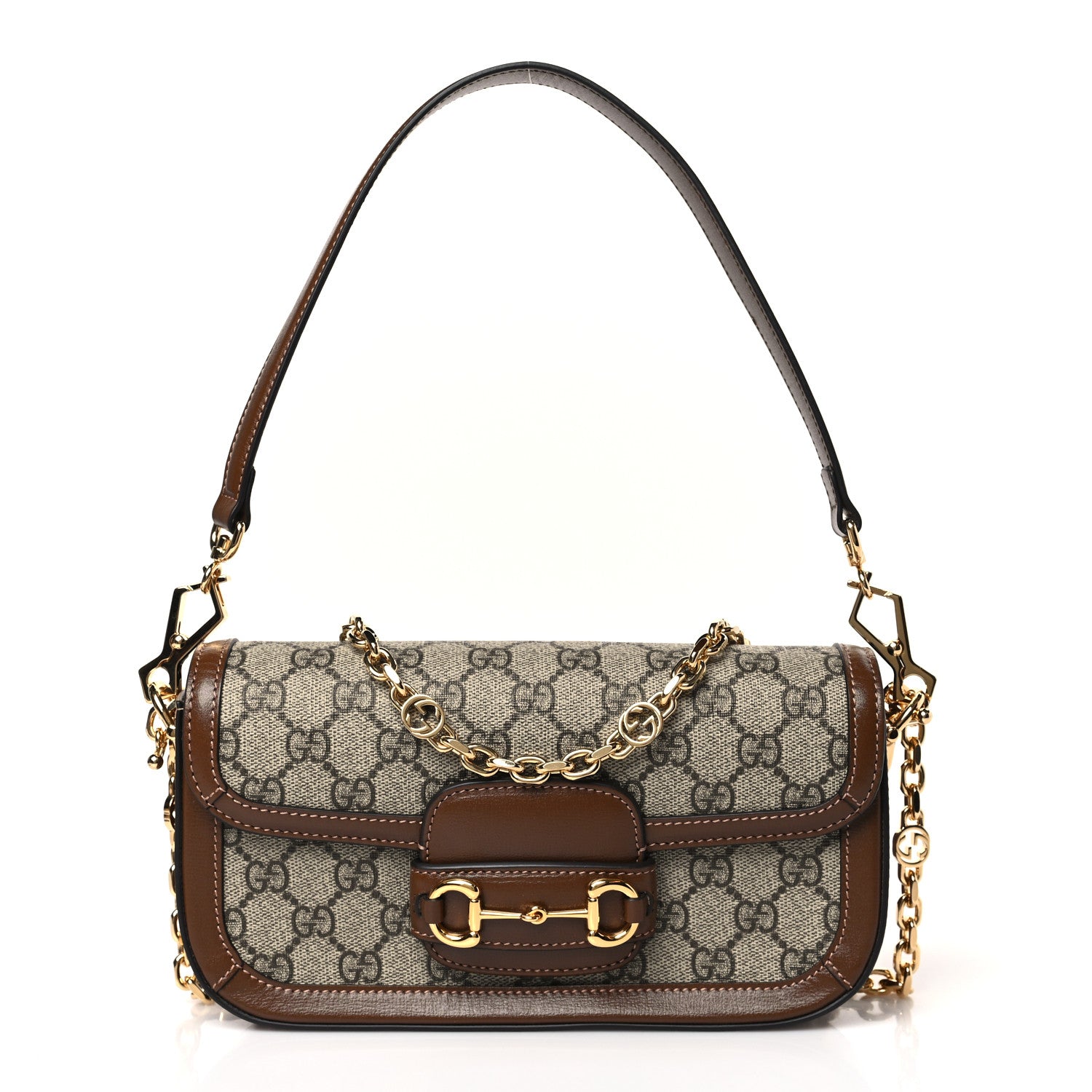 Gucci GG Supreme Monogram Small Horsebit 1955 Chain Shoulder Bag Beige Ebony Brown Sugar 1 of 9