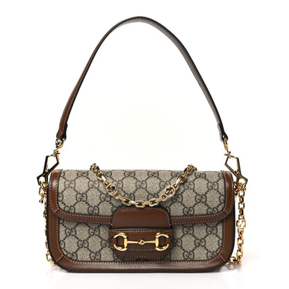 Gucci GG Supreme Monogram Small Horsebit 1955 Chain Shoulder Bag Beige Ebony Brown Sugar 1 of 9