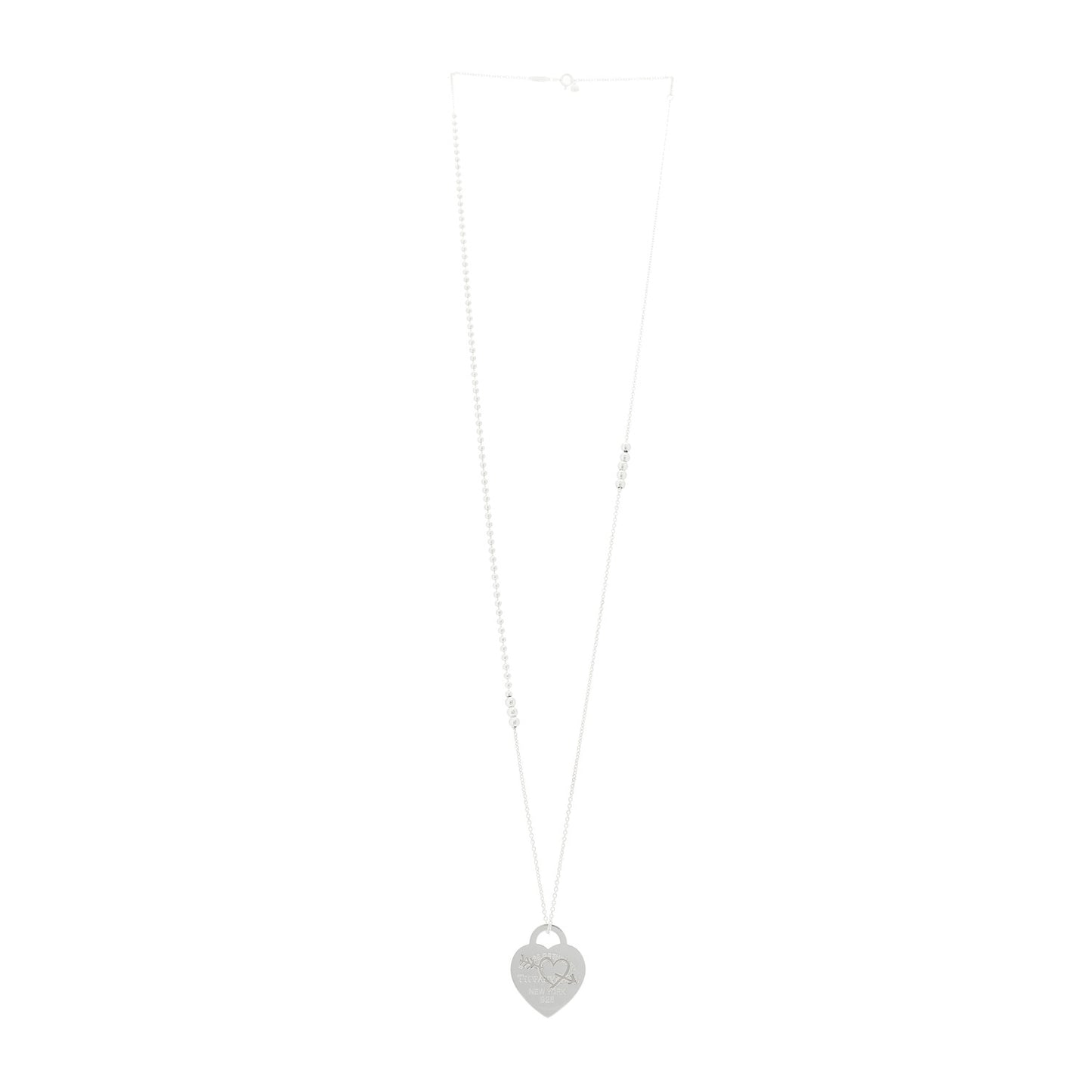 Sterling Silver Return To Tiffany Etched Heart and Arrow Tag Pendant Necklace