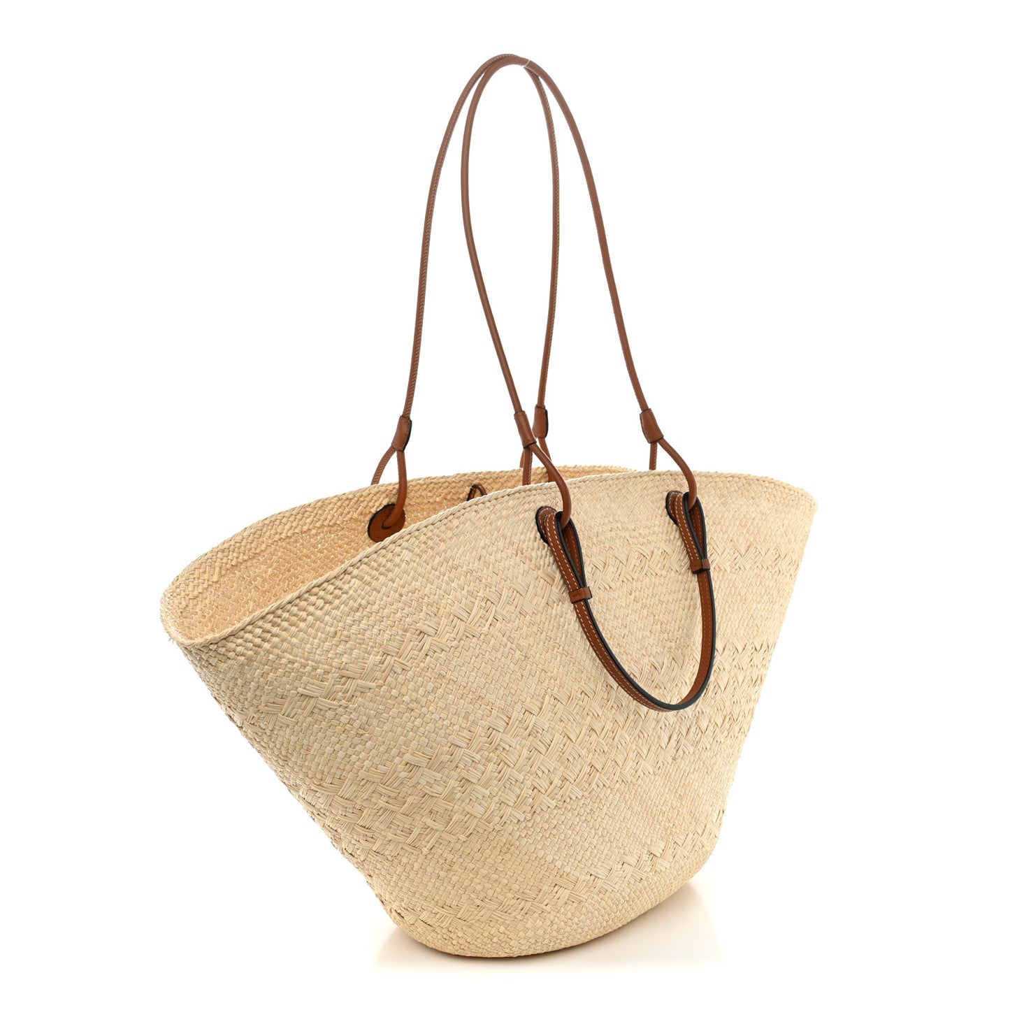 Calfskin Raffia Paulas Ibiza Large Anagram Basket Tote Bag Natural Tan