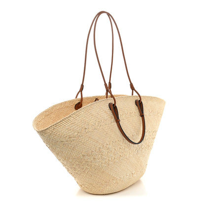 Loewe Calfskin Raffia Paulas Ibiza Large Anagram Basket Tote Bag Natural Tan 3 of 10