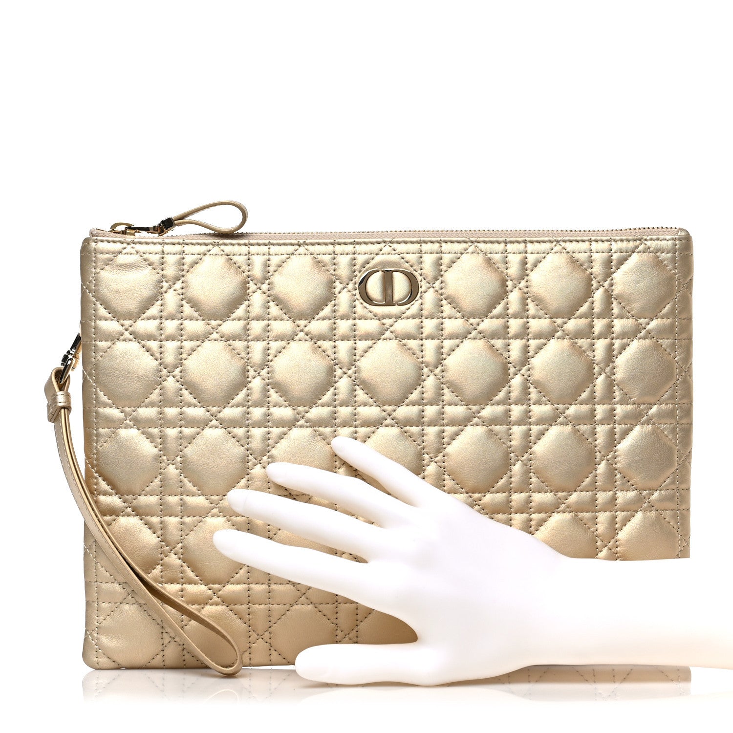 Christian Dior Metallic Lambskin Cannage Large Caro Daily Pouch Gold 2 of 6