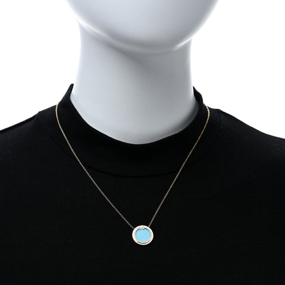 Tiffany 18K Yellow Gold Diamond Turquoise T Circle Pendant Necklace 3 of 5