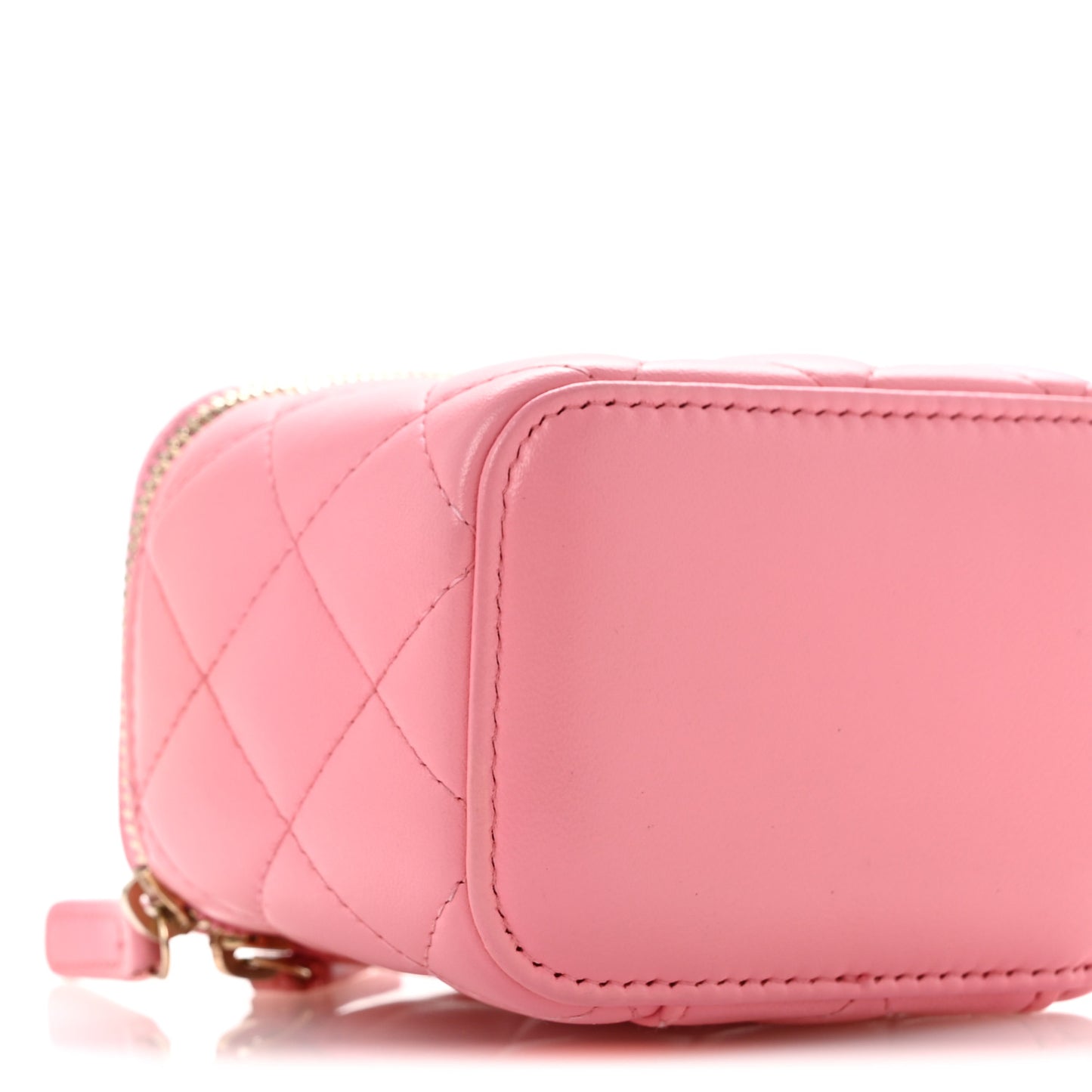 Lambskin Quilted Trendy Mini Vanity Case With Chain Pale Pink