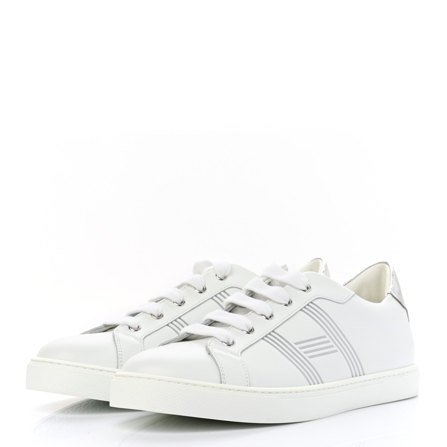 Hermes Calfskin Womens Advantage Sneakers 41 White Gris Argente 3 of 8