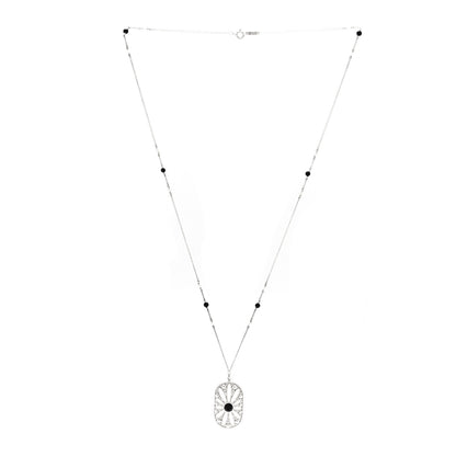 Tiffany Sterling Silver Black Onyx Cultured Pearl Ziegfeld Daisy Pendant Necklace 3 of 5