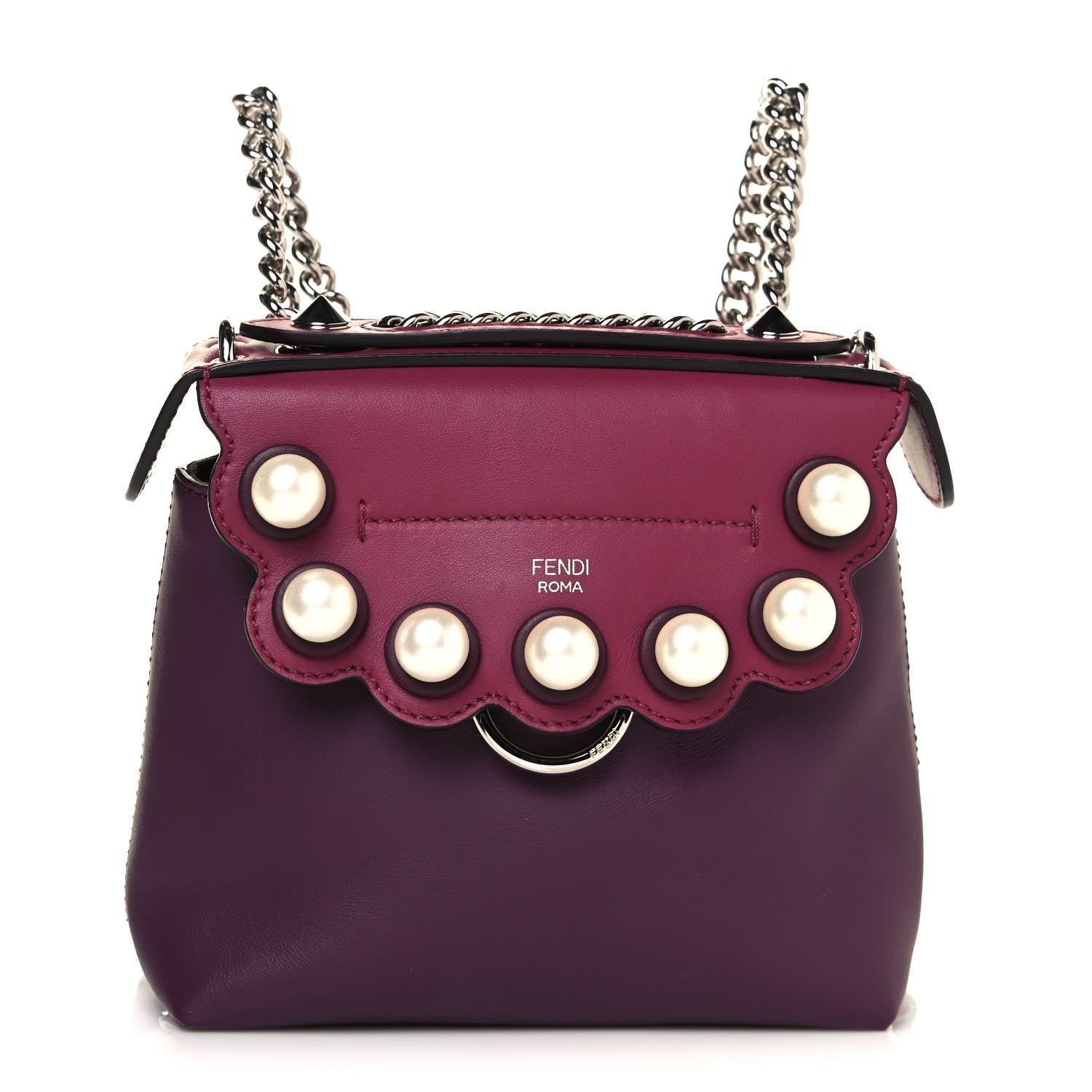 Fendi Vitello Century Pearl Bi-Color Scalloped Mini Back to School Backpack Amarone Black Cherry 1 of 15