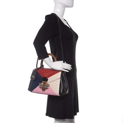 Gucci Calfskin Bamboo Trapuntata Queen Margaret Top Handle Bag Blue Agata Hibiscus Red Mystic White Sugar Pink 2 of 10