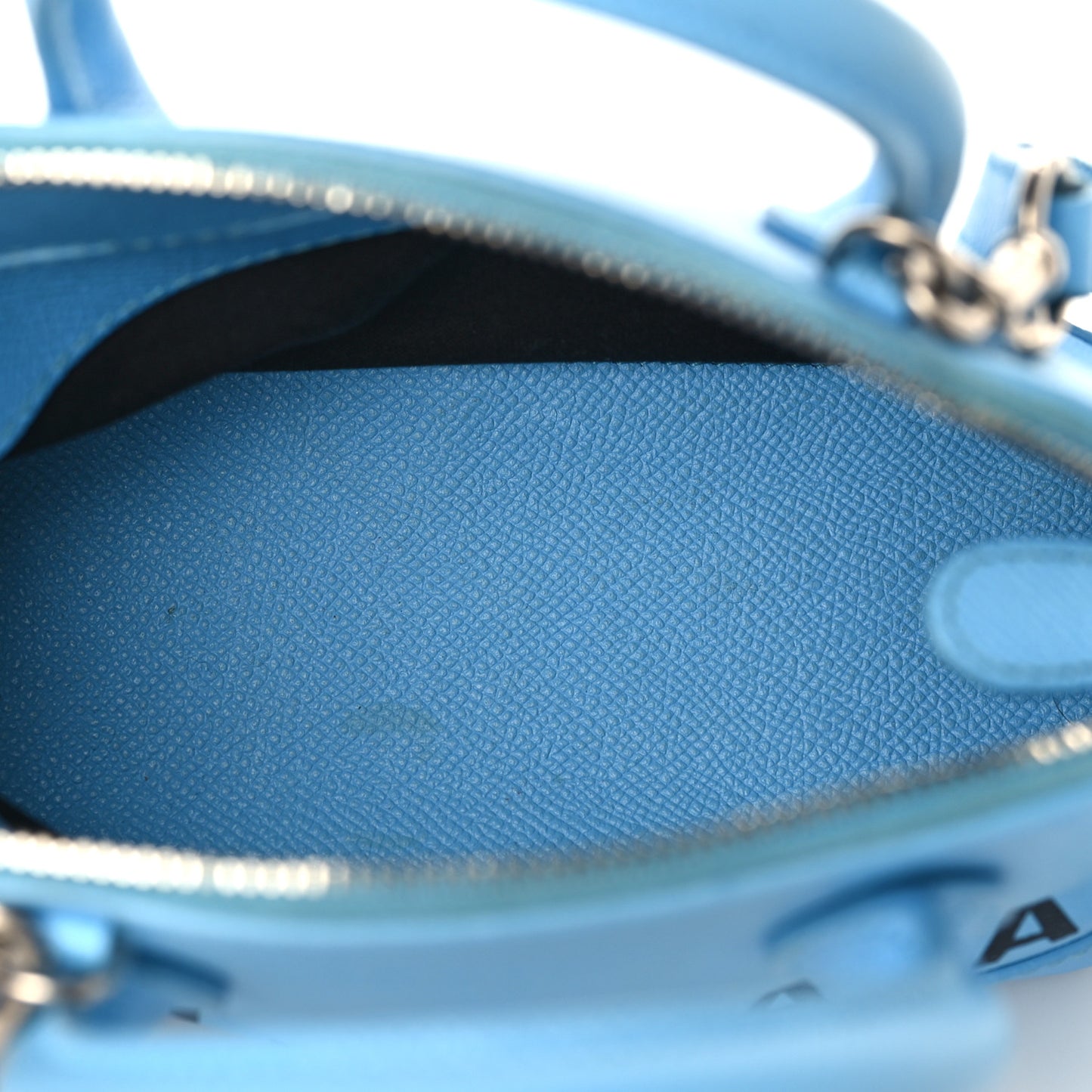 Signature Grained Calfskin Logo XXS Ville Top Handle Bag Baby Blue Black