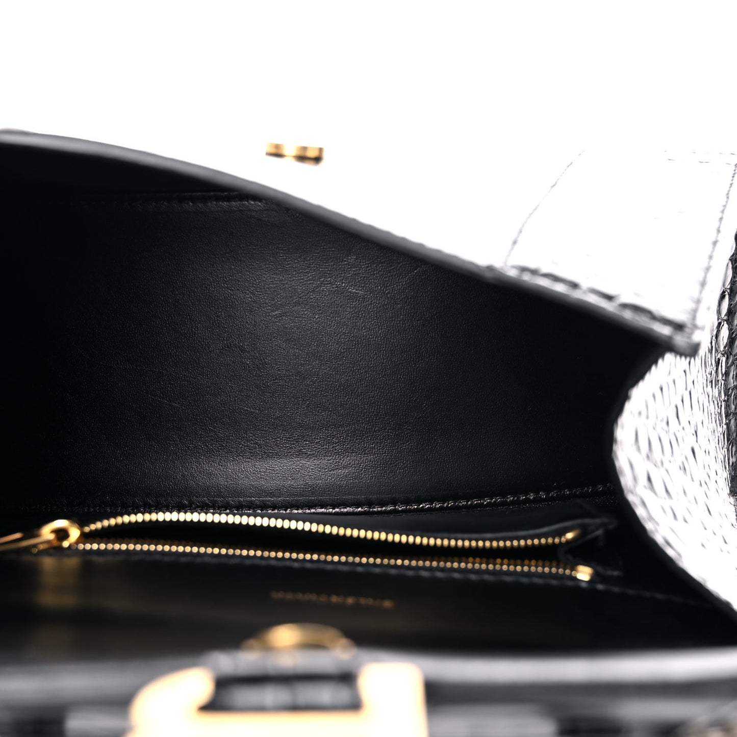 Shiny Calfskin Crocodile Embossed Small Hourglass Top Handle Bag Black