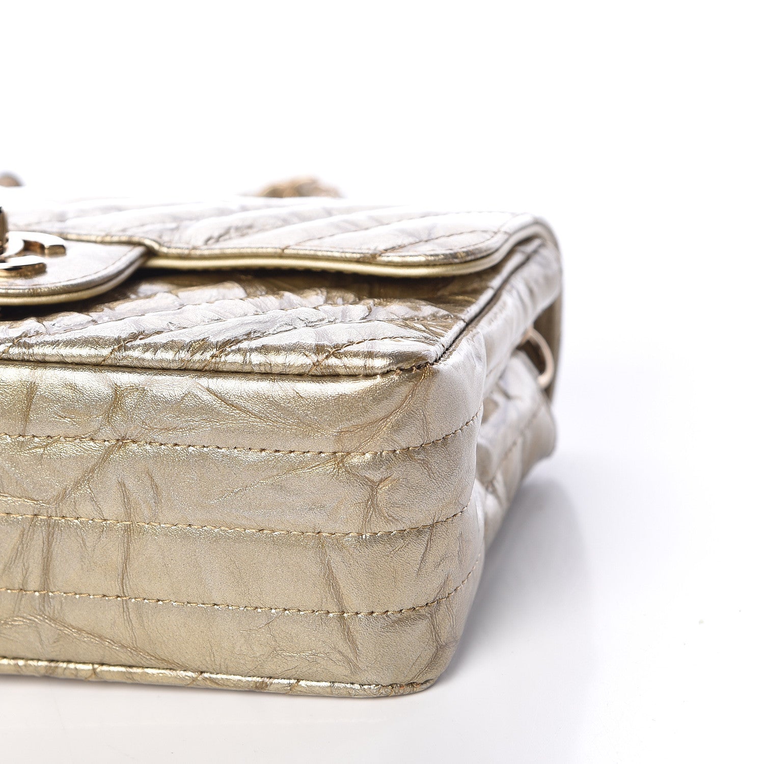 Chanel Patent Metallic Crumpled Calfskin Chevron Quilted Mini Rectangular Flap Gold 9 of 11